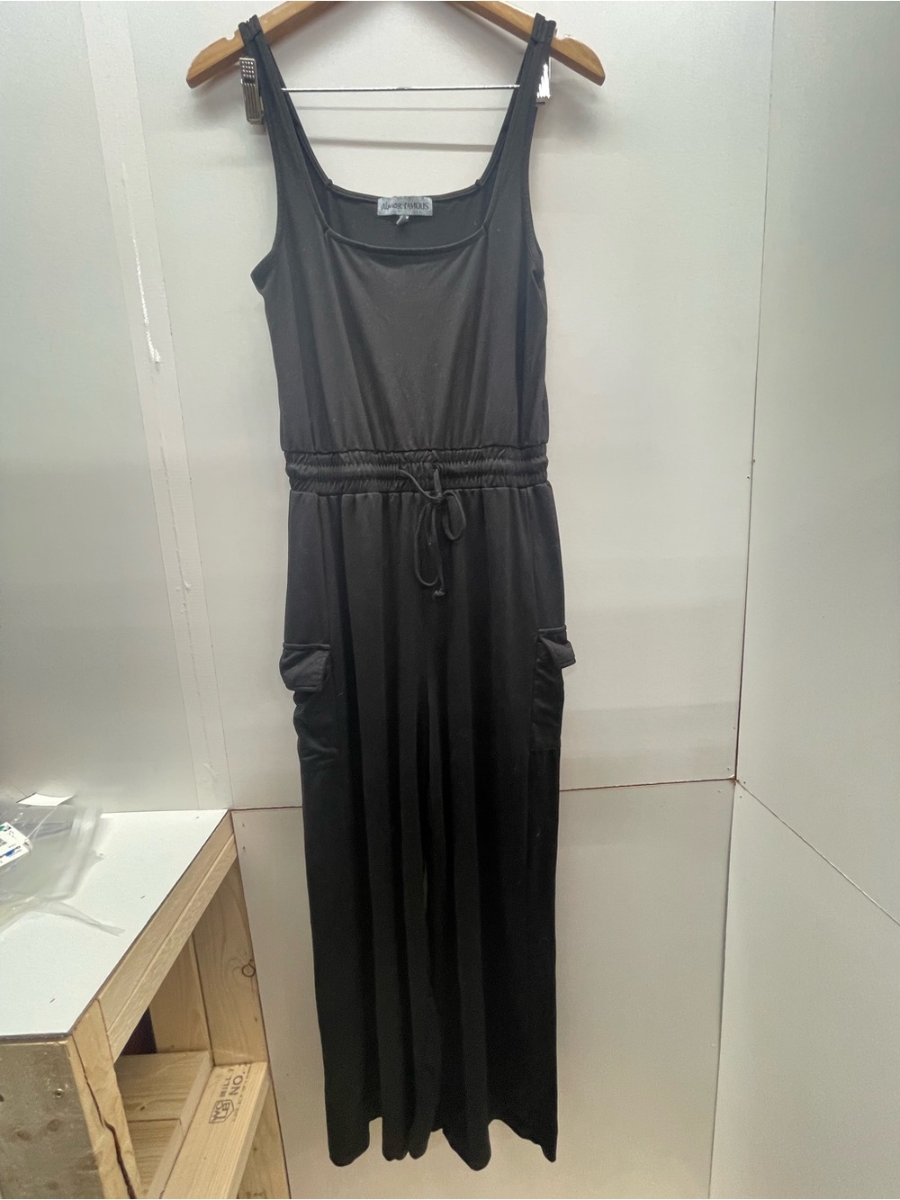 Almost‎ Famous Black Sleeveless Drawstring Jumpsuit with Pockets